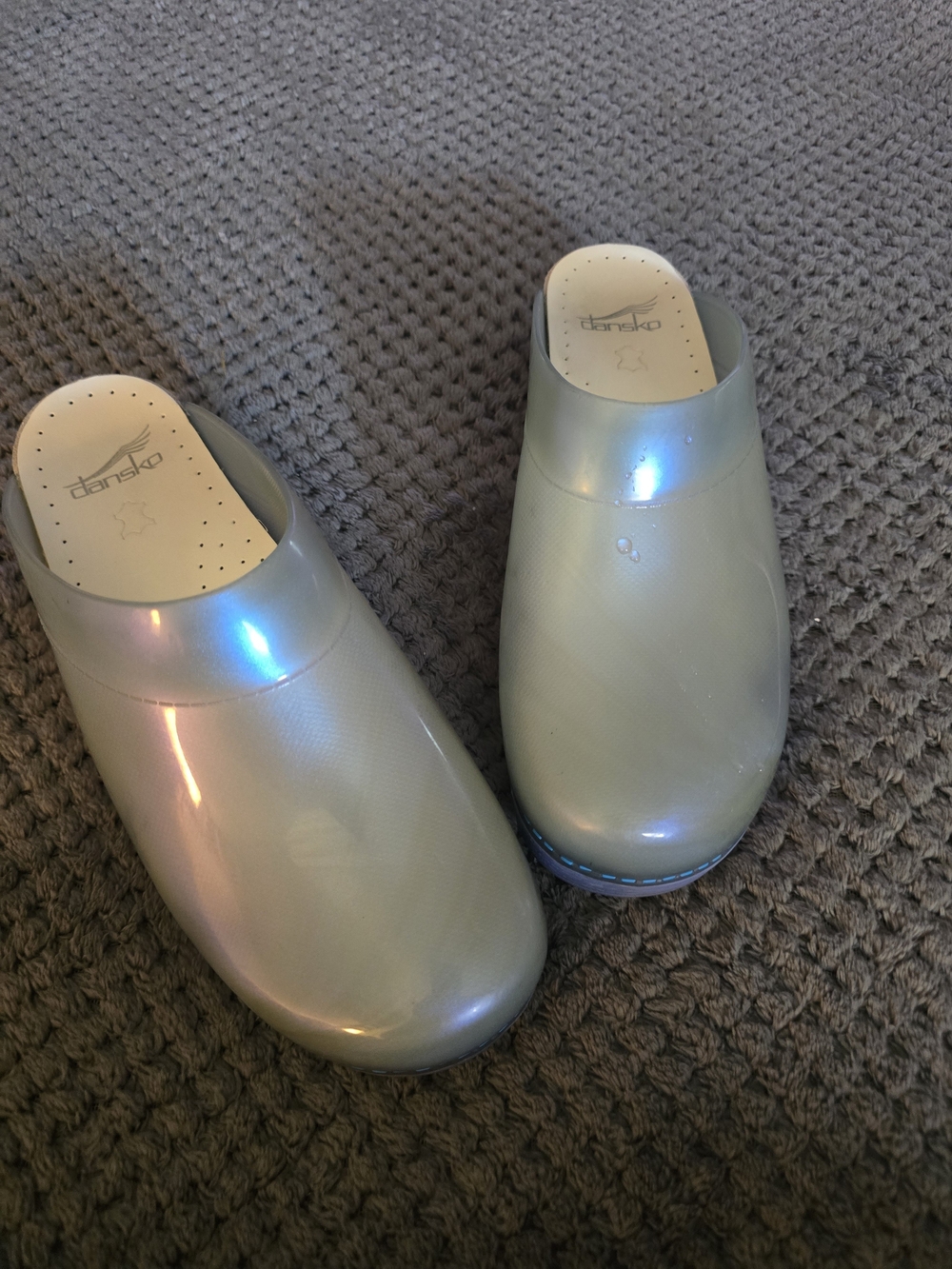 Dansko Women’s Iridescent Slip-On Clogs - Iridescent Blue. Size 40